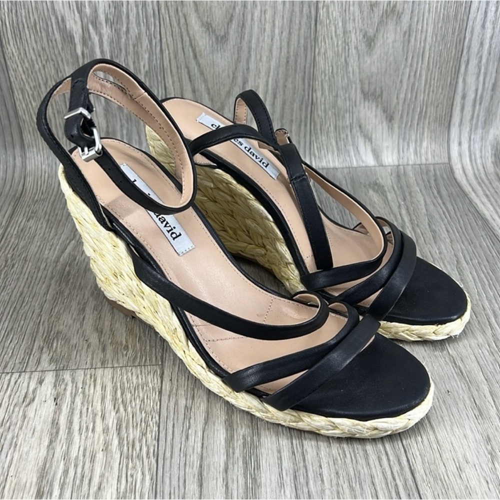 Charles David Black and Tan Wedge Sandals